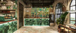 Modern interior design of cafe coffee shop with vintage green tile concept