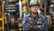 Portrait of an oil worker in hardhat and coveralls - emphasizing the human element and demanding labor in the oil and energy industry.