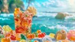 A vibrantly colored coral reef teeming with fish creates a breathtaking underwater summer scene