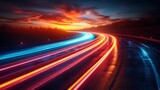 Fototapeta Mapy - Colorful light trails with motion effect. Car high speed light lines