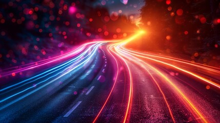 Wall Mural - Colorful light trails with motion effect. Car high speed light lines