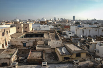 Canvas Print - Aerial view from a house roof in Old Town - Medina of Tunis city, Tunisia