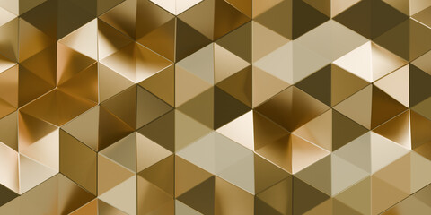 Poster - Abstract golden polygonal background. 3d rendering. Distorted triangular pattern. Futuristic concept