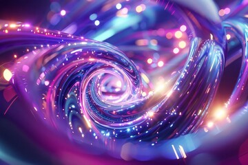 Wall Mural - Futuristic iridescent abstract 3D render with colorful swirling shapes and glowing lights