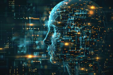 Symphony of AI coding, notes of algorithms and data structures composing a masterpiece of artificial intellect , 3D illustration