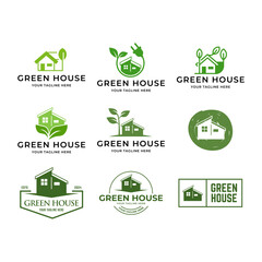 Canvas Print - Leaf and green house logo template set collection isolated on white background.