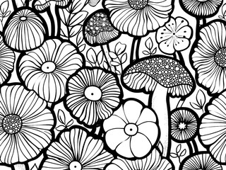 Naklejka na meble Floral pattern coloring page adults and children. Printable black and white. Vector, generative ai.
