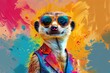 Meerkat in vibrant, fashionable outfit, standing out from the crowd, creative animal concept, digital illustration