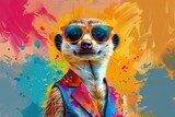 Fototapeta  - Meerkat in vibrant, fashionable outfit, standing out from the crowd, creative animal concept, digital illustration