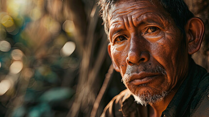 Wall Mural - Close up face of tribe people in Amazon jungle, rainforest