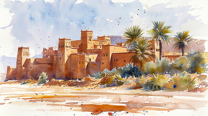 Wall Mural - Watercolor illustration of Morocco