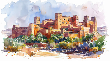 Canvas Print - Watercolor illustration of Morocco