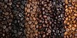 A backdrop featuring various types of coffee beans roasted to perfection, banner, copy space