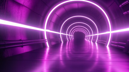 Wall Mural - A vibrant, purple-lit tunnel with neon lighting creates a sense of infinite depth and modern atmosphere.