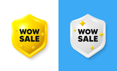 Poster - Wow Sale tag. Shield 3d icon banner with text box. Special offer price sign. Advertising Discounts symbol. Wow sale chat protect message. Shield speech bubble banner. Vector
