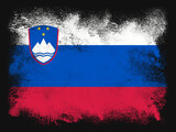 Fototapeta Kosmos - Slovenia Flag design composed of exploding powder and paint isolated on a black background. Colorful abstract dust particles explosion. Euro 2024 football symbol for printing