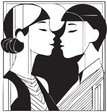 Vector of a romantic moment between a loving couple kissing