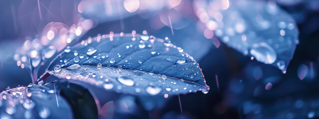 Wall Mural - A leaf with raindrops on it