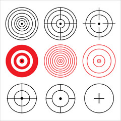 set of target icons. target with red circle. Archery target collection. Isolated bullseye dartboard on white background. Success symbol for business competition. Aim center. Target aiming