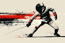 Competitive fencing combat sport illustration. Sword fencing competition.