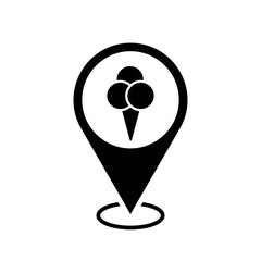 Wall Mural - ice cream station location map pointer, ice cream icon with location pin, black symbol isolated on white background, vector marker, gelato sign