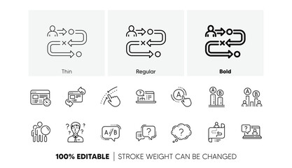 Poster - ab testing, journey path map and question mark. ux line icons. quiz test linear icon set. line icons