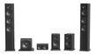 © volodyar - Set black acoustic 3d system. A new black bookshelf speaker isolated on white background. Clipping path.