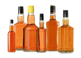 Sticker - Many bottles of whiskey isolated on white, set