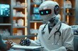 Robot doctor with stethoscope working in hospital. artificial intelligence concept
