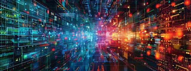 Poster - A digital tapestry weaving together various cybersecurity metrics, creating a comprehensive image with borders designed for text.