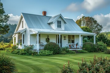 Wall Mural - white house with a porch and a covered porch