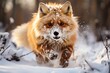 Fox hunting rodents in the snow with a fuzzy tail., generative IA