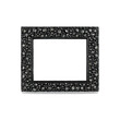 Glass beads of various sizes, large and small, embedded in a black frame.
