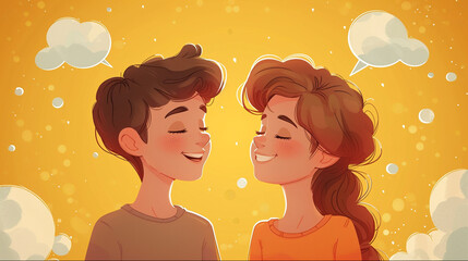 Wall Mural - illustration of the pair's happiness. man and woman in love and dreaming.