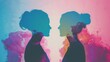 A creative image showcasing two women's silhouettes with a colorful watercolor background, expressing art and emotion.