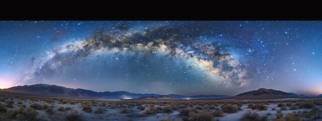 A serene view of the Milky Way over a quiet, desert landscape.
