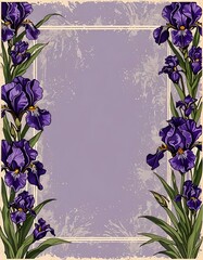 Wall Mural - purple irises on a distressed purple background, vintage