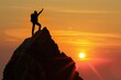 © Sorat - Lone figure reaching the top of a mountain sunrise silhouette of achievement triumphant pose