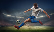 Football Player Kicks Ball in Flight