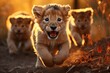 Young Lions playing in the Nature Reserve., generative IA