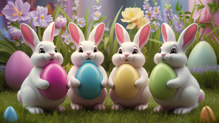 Poster - Easter bunnies with Easter eggs