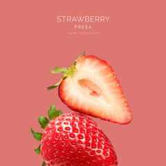 Wall Mural - Creative layout made of strawberry on the pink background. Flat lay. Food concept. Macro  concept. 