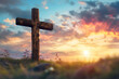 Easter cross on dawn as symbol Crucifixion of Jesus Christ AI Generative