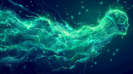 Wall Mural - Futuristic Glowing Light, Abstract Motion Background, Blue Dust and Energy, Science Concept