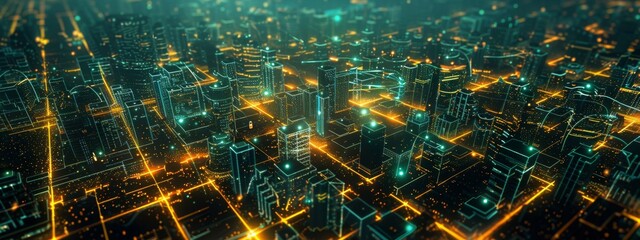 Poster - Futuristic reinterpretation of a 60s space-age office, with AI assistants and holographic displays.