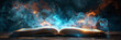 © Planetz - open book with pages turning into glowing light, magic book