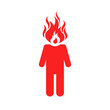 red stick figure icon with flame instead head