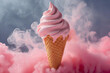 Pink ice cream cone surrounded by pink smoke.
