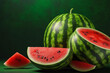Watermelons on a dark green background.