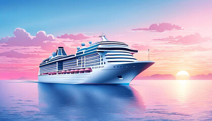 Wall Mural - beautiful cruise ship illustration with copy space